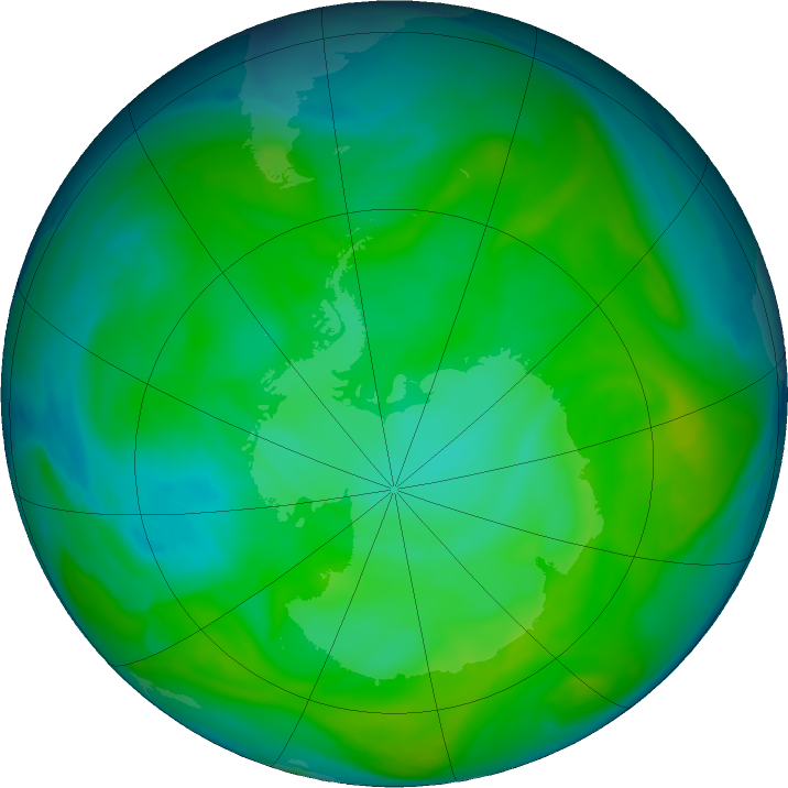 Antarctic ozone map for 16 December 2016